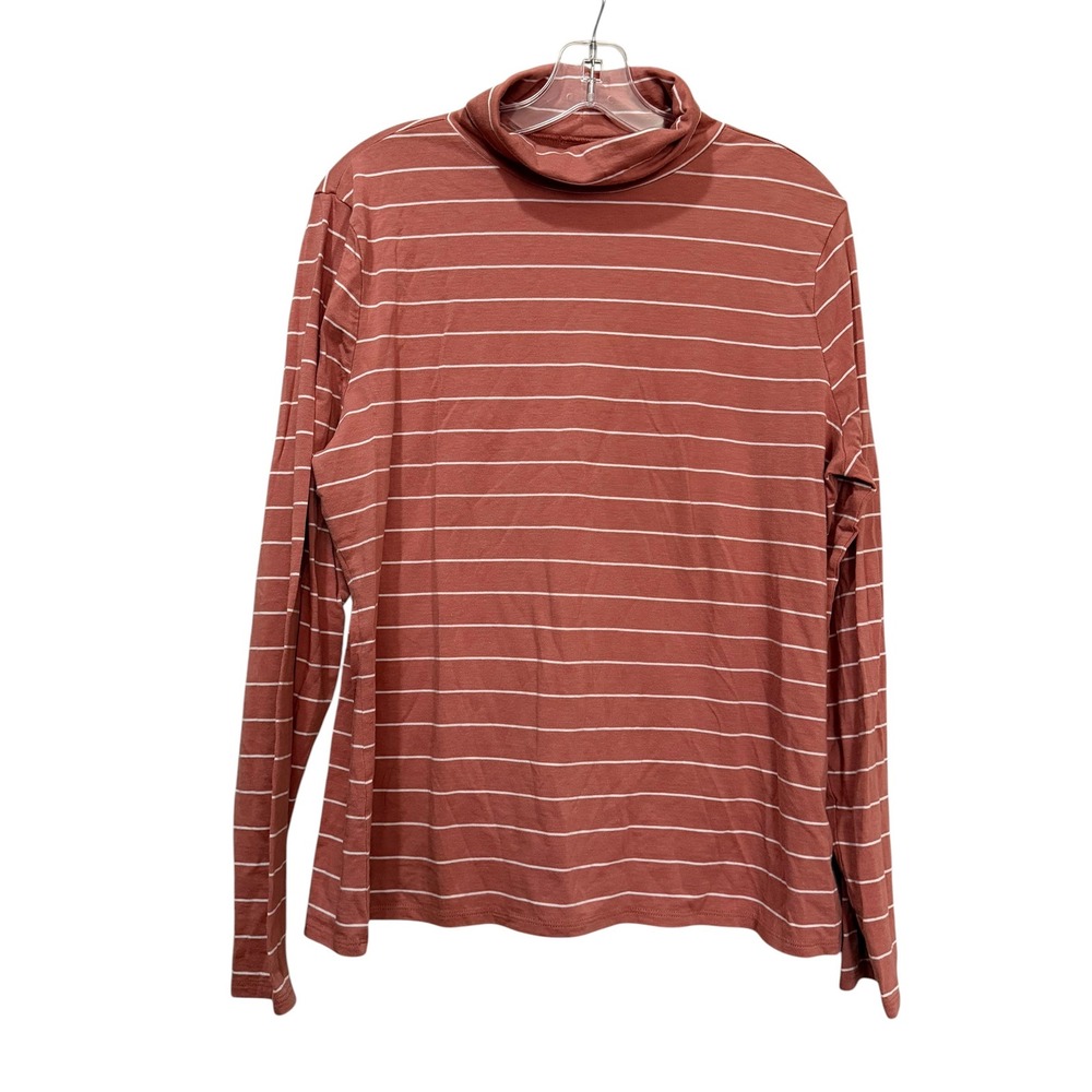 Garnet Hill Striped Turtleneck Top Rust Orange Organic Pima Cotton Tencel XL